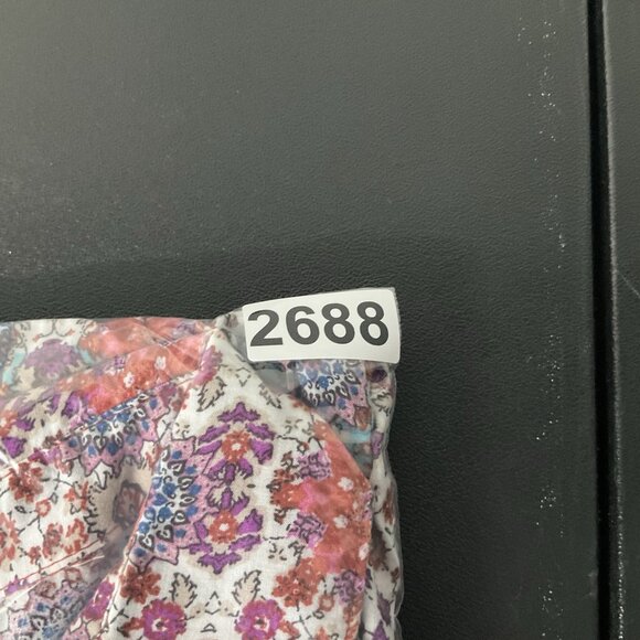 En Creme Dress Women Sz M Floral Colorful Patchwork Tiered Button Up Flowy Boho - Picture 13 of 13